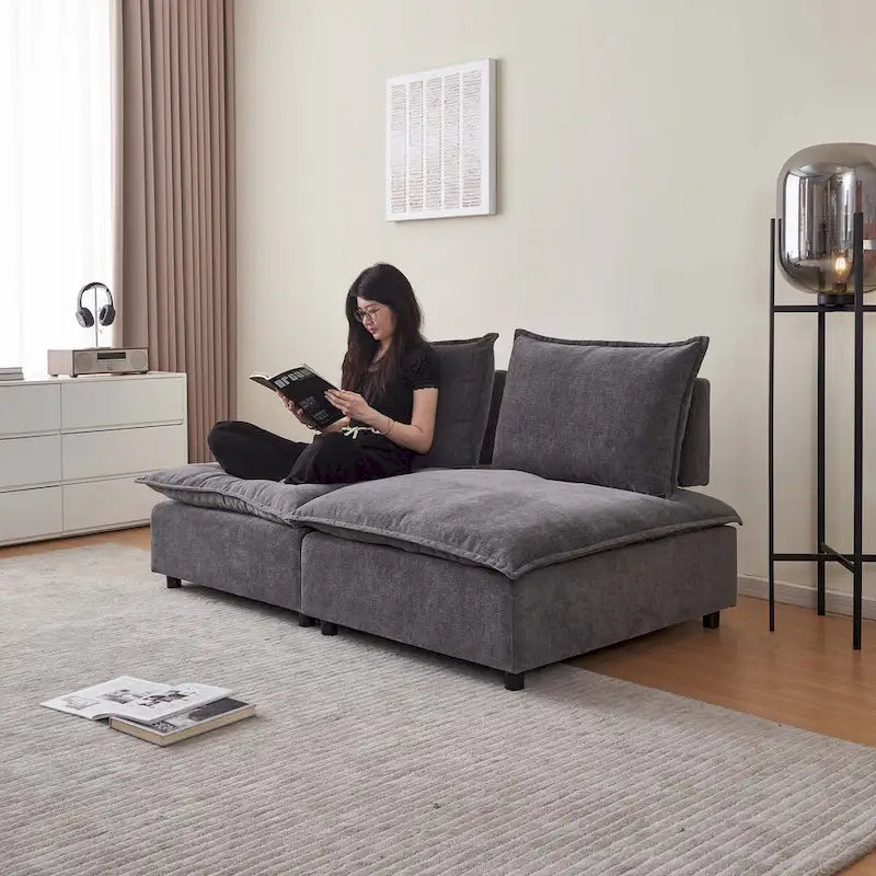 Fauteuil d'appoint sans accoudoirs, canapé simple avec pouf - Design compact, siège peu encombrant pour salon, chambre à coucher