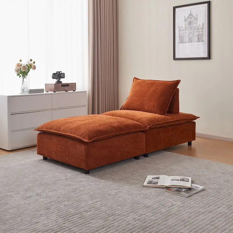 Fauteuil d'appoint sans accoudoirs, canapé simple avec pouf - Design compact, siège peu encombrant pour salon, chambre à coucher