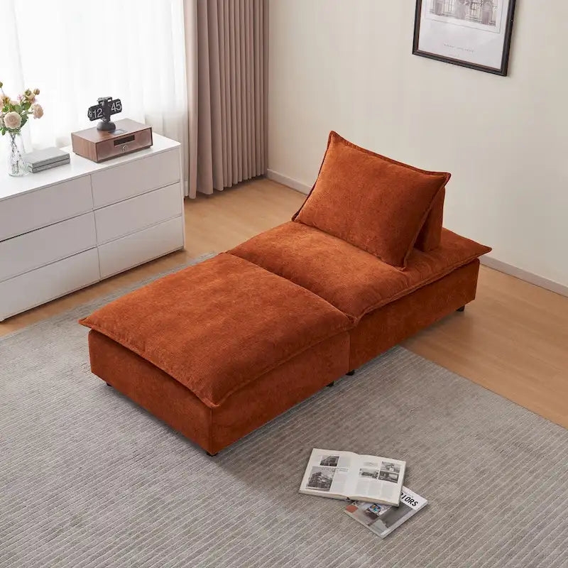 Fauteuil d'appoint sans accoudoirs, canapé simple avec pouf - Design compact, siège peu encombrant pour salon, chambre à coucher