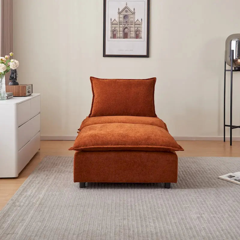 Fauteuil d'appoint sans accoudoirs, canapé simple avec pouf - Design compact, siège peu encombrant pour salon, chambre à coucher