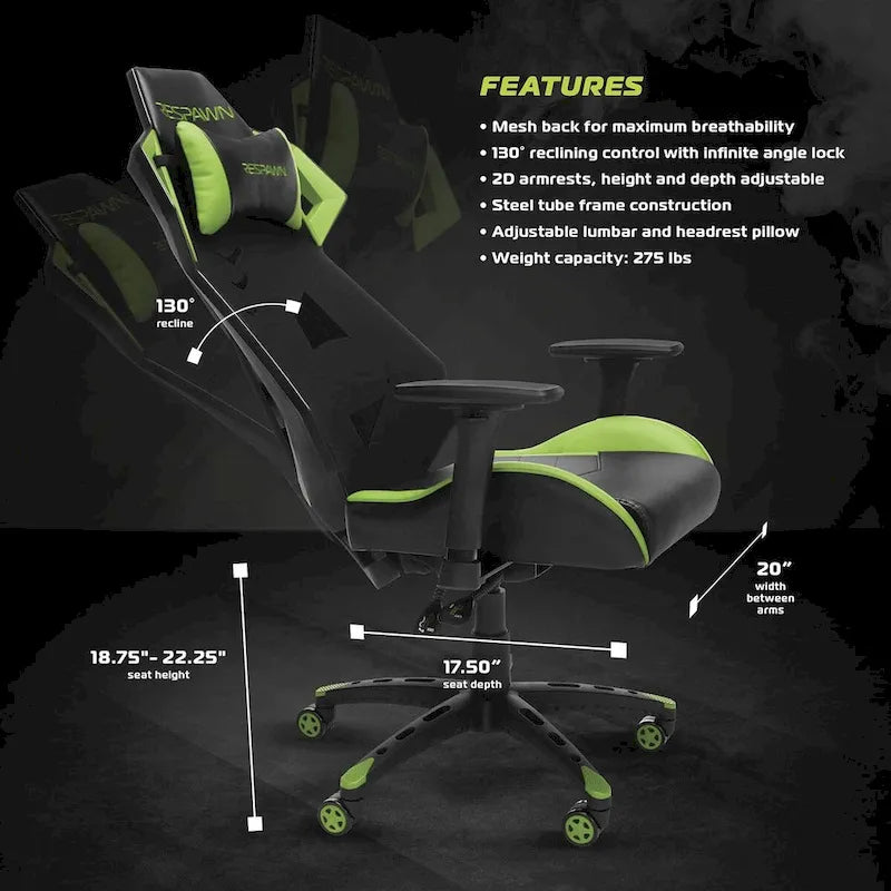 Chaise de jeu style course, réglable, cuir RSP