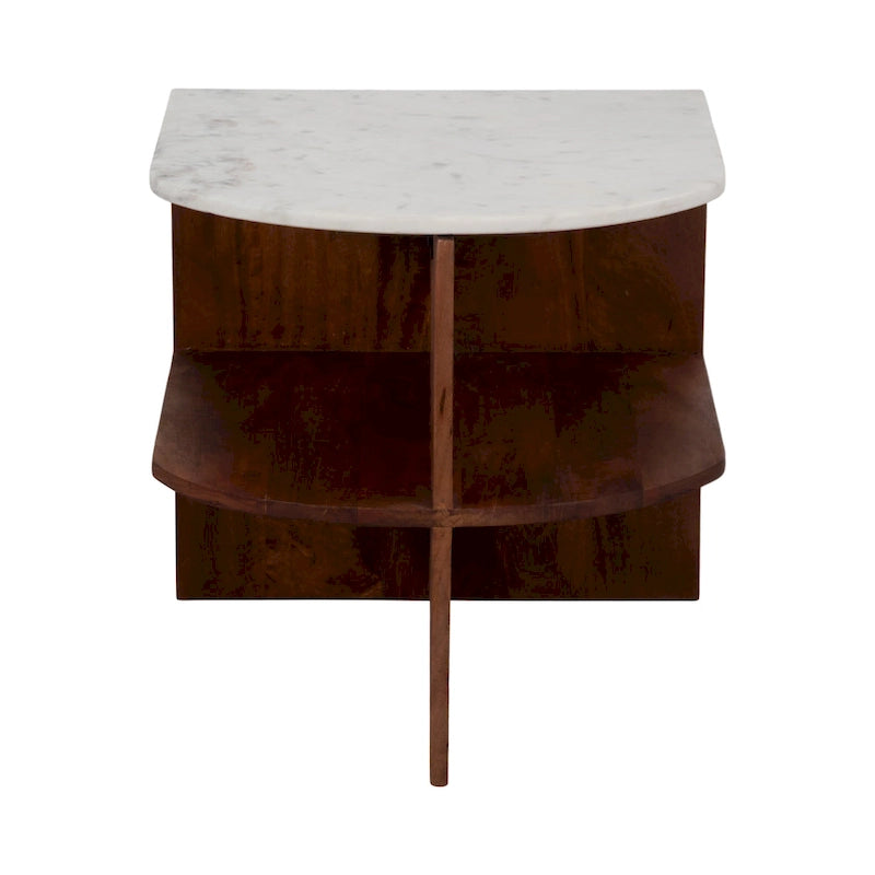 Table d'appoint mi-ronde moderne en bois/marbre marron neutre 20