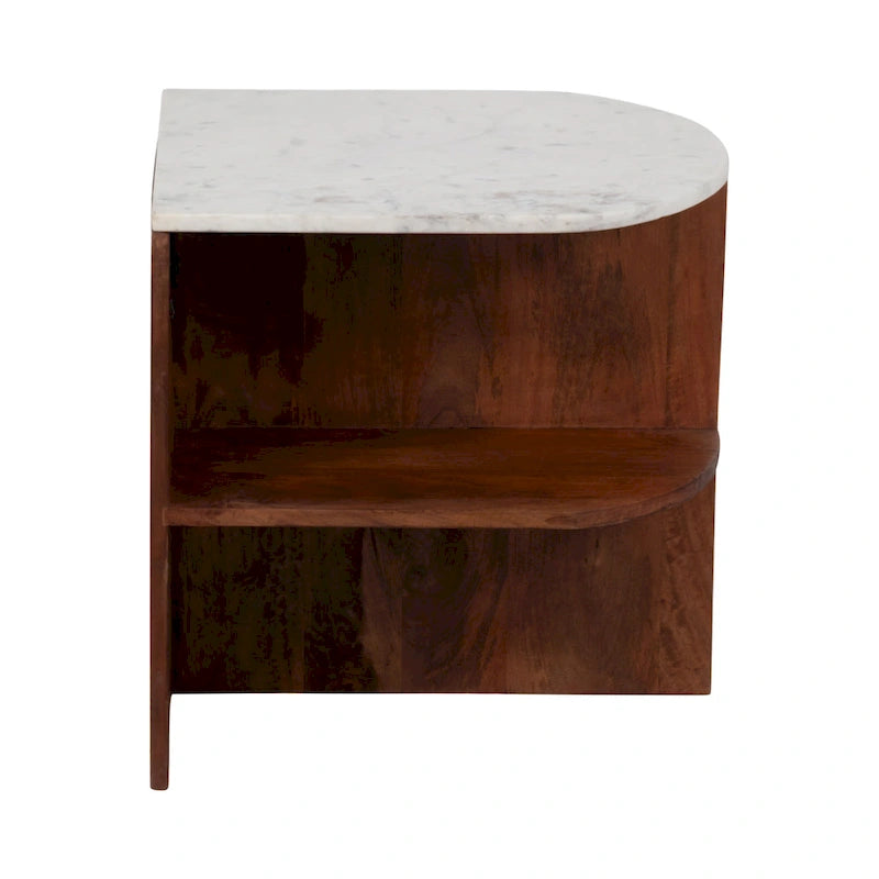 Table d'appoint mi-ronde moderne en bois/marbre marron neutre 20