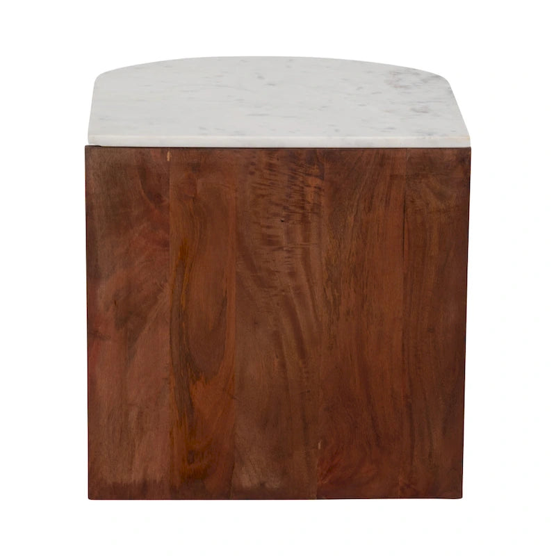 Table d'appoint mi-ronde moderne en bois/marbre marron neutre 20