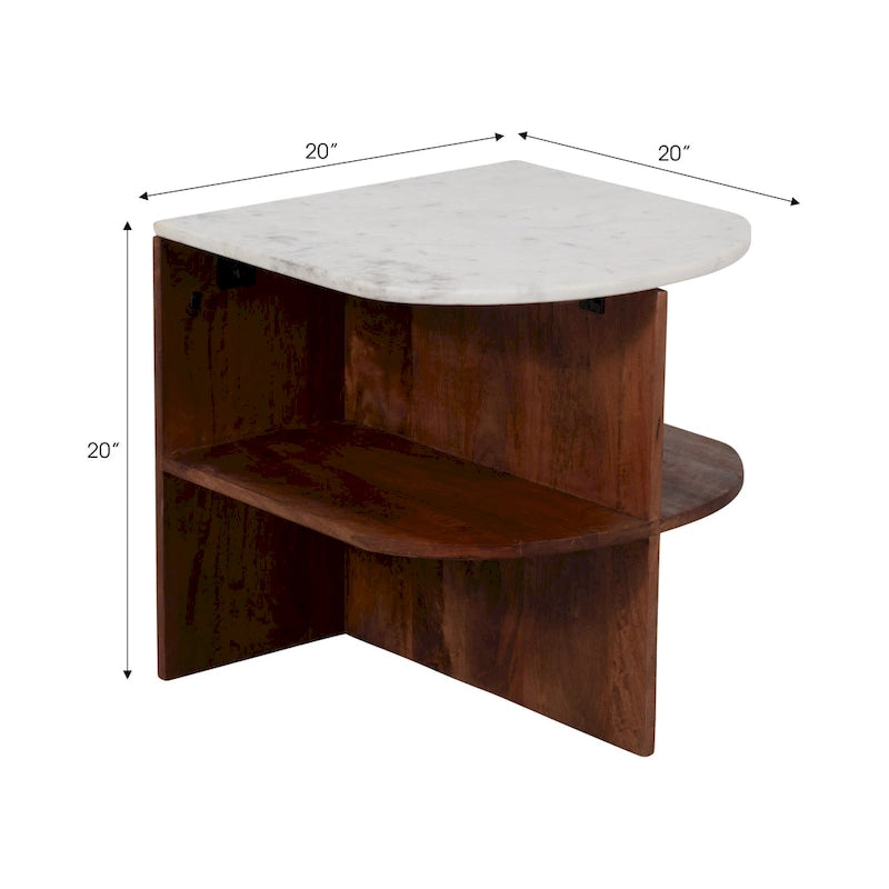 Table d'appoint mi-ronde moderne en bois/marbre marron neutre 20