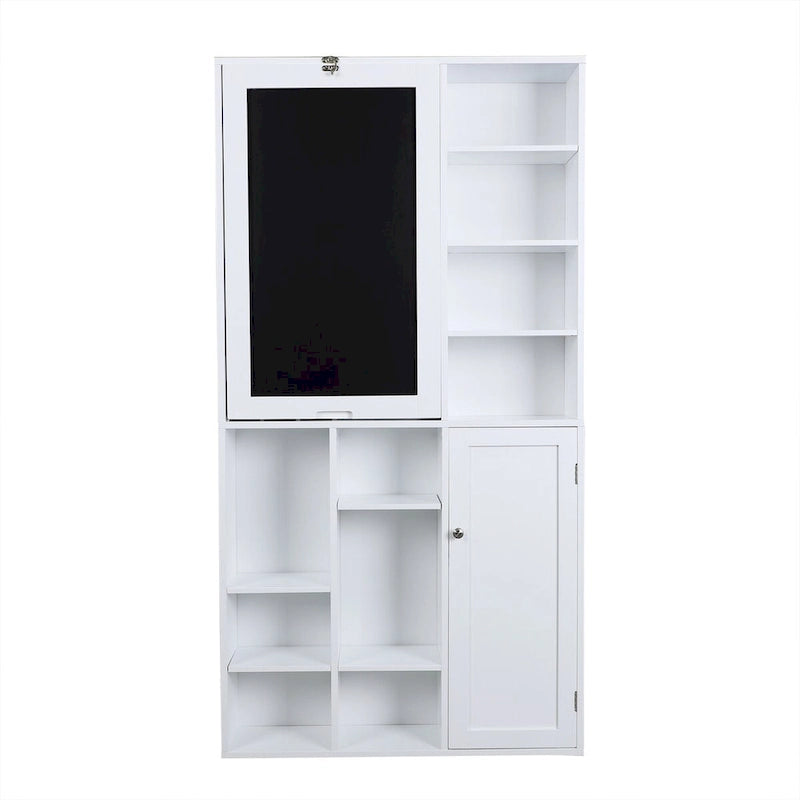 Table de bureau pliable avec grand meuble de rangement et étagères inférieures, bureau d'ordinateur, blanc