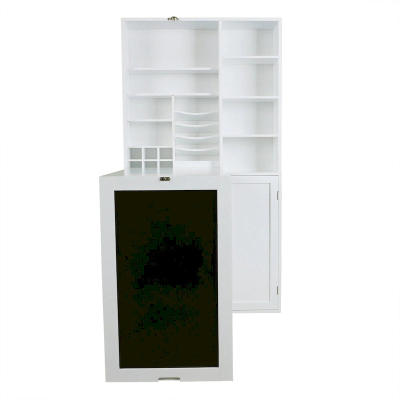 Table de bureau pliable avec grand meuble de rangement et étagères inférieures, bureau d'ordinateur, blanc