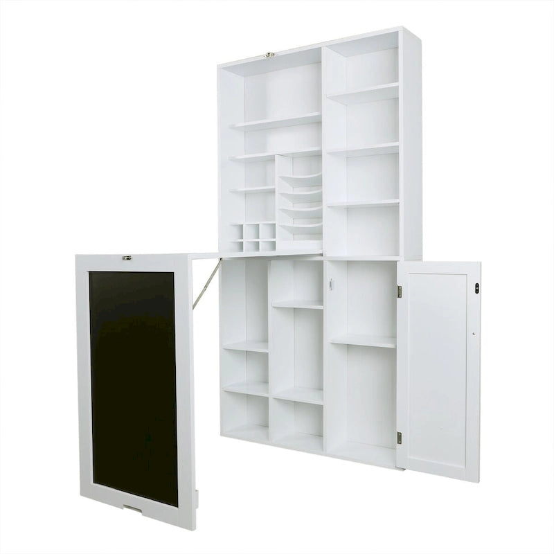 Table de bureau pliable avec grand meuble de rangement et étagères inférieures, bureau d'ordinateur, blanc
