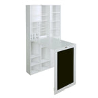 Table de bureau pliable avec grand meuble de rangement et étagères inférieures, bureau d'ordinateur, blanc