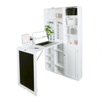 Table de bureau pliable avec grand meuble de rangement et étagères inférieures, bureau d'ordinateur, blanc