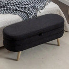 Banc de rangement en tissu bouclé avec pieds en bois pour salon, chambre, intérieur, noir