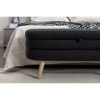 Banc de rangement en tissu bouclé avec pieds en bois pour salon, chambre, intérieur, noir