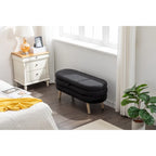 Banc de rangement en tissu bouclé avec pieds en bois pour salon, chambre, intérieur, noir