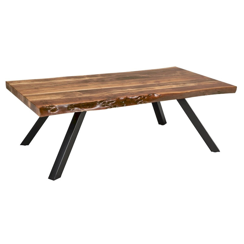 Isla 54 Inch Coffee Table, Acacia Wood Surface, Live Edge, Rich Brown
