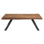 Table Basse Isla 54 Pouces, Plateau en Bois d'Acacia, Bord Naturel, Marron Foncé
