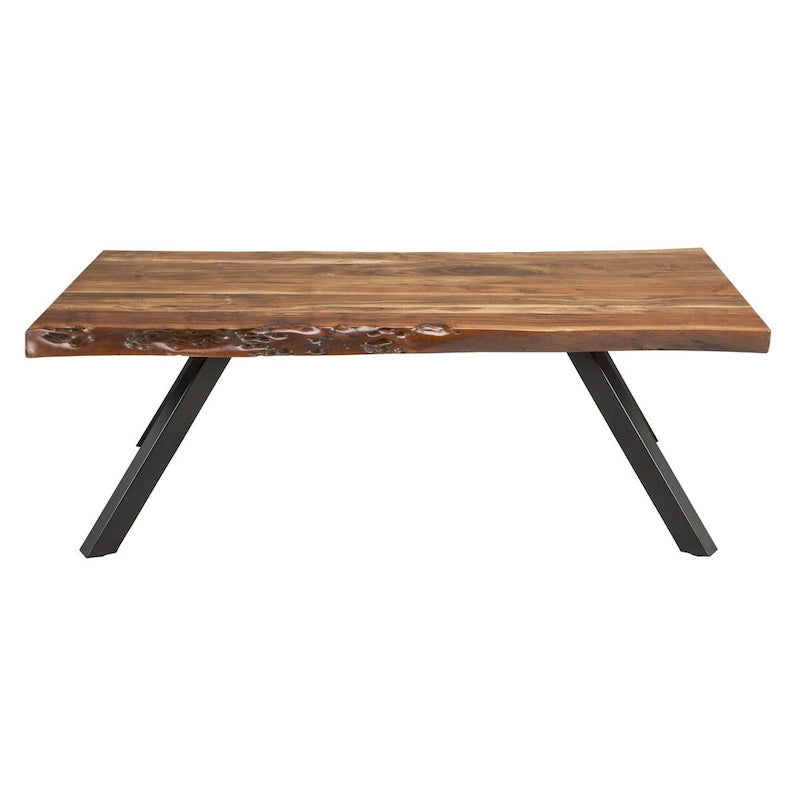 Table Basse Isla 54 Pouces, Plateau en Bois d'Acacia, Bord Naturel, Marron Foncé