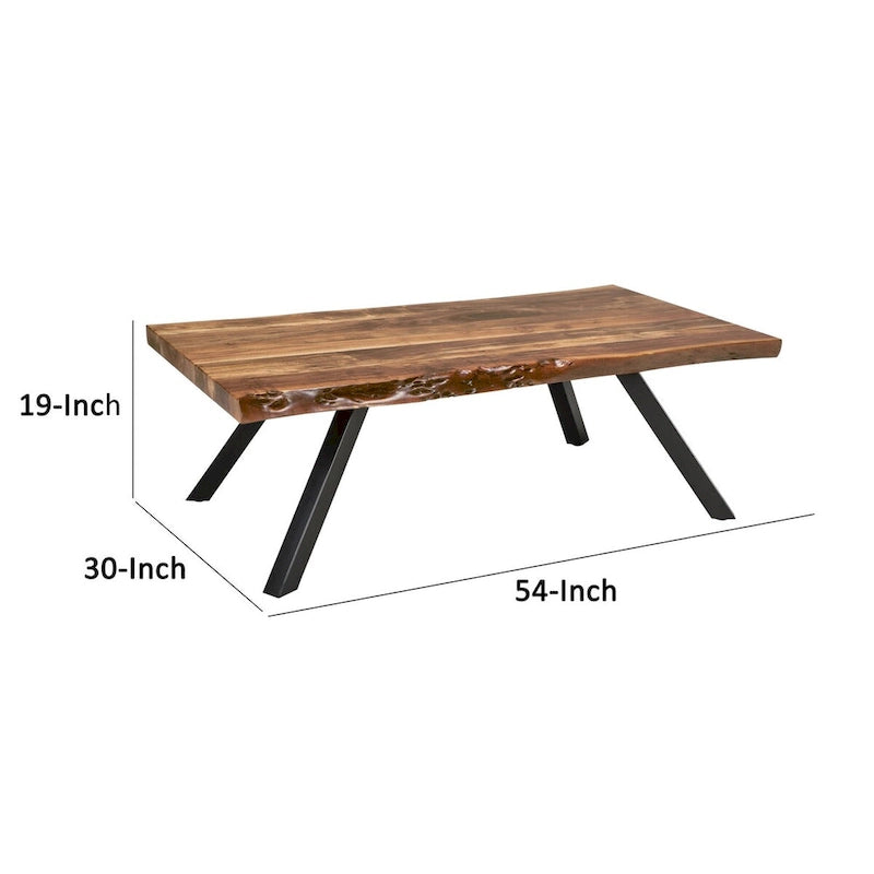 Table Basse Isla 54 Pouces, Plateau en Bois d'Acacia, Bord Naturel, Marron Foncé