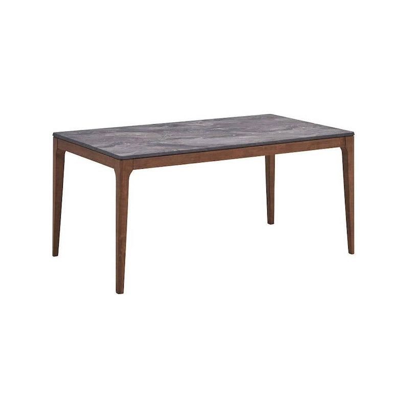 Table à manger Evis 63 pouces, plateau en similicuir grain marbre, bois brun noyer