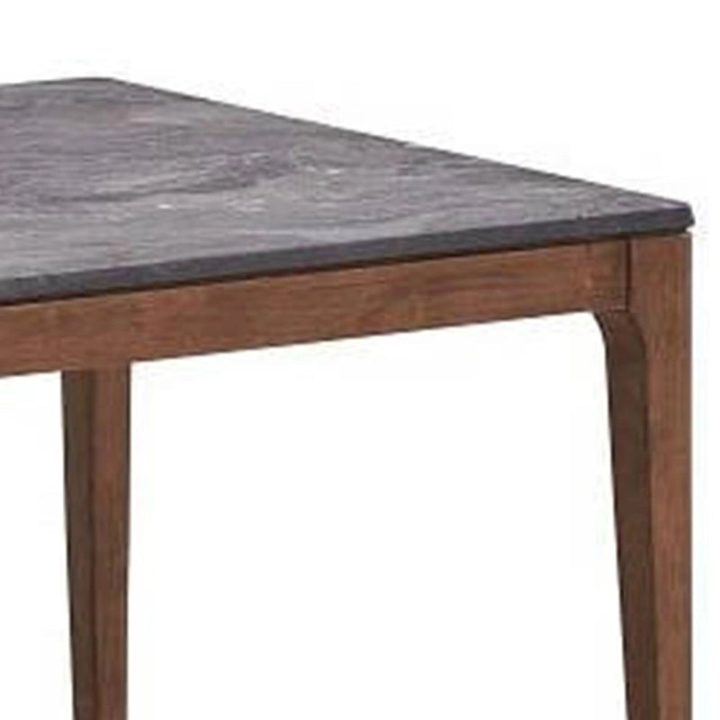 Table à manger Evis 63 pouces, plateau en similicuir grain marbre, bois brun noyer