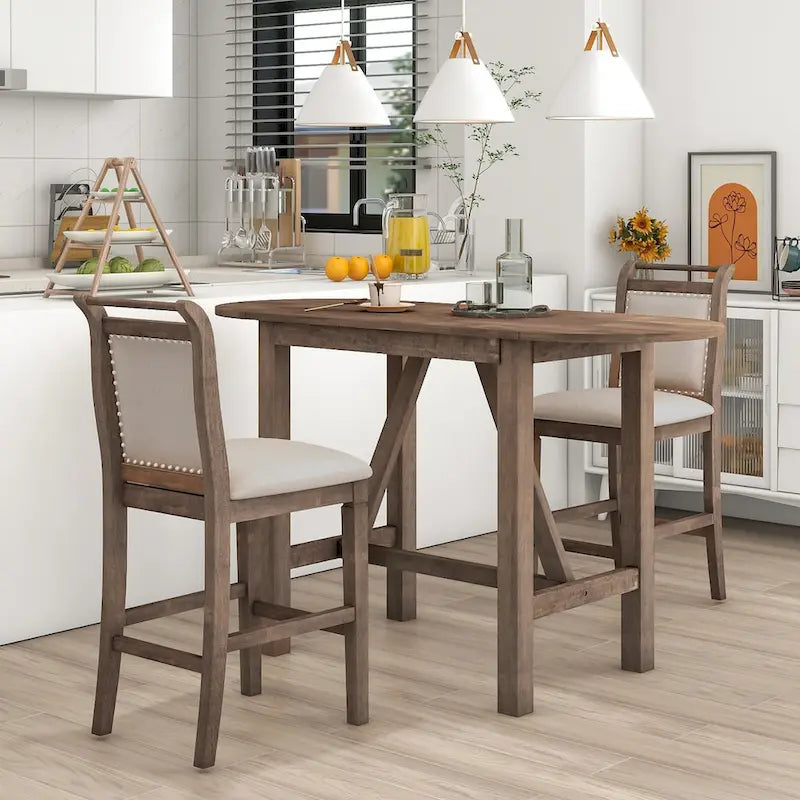 Table à manger en bois hauteur comptoir avec abattant