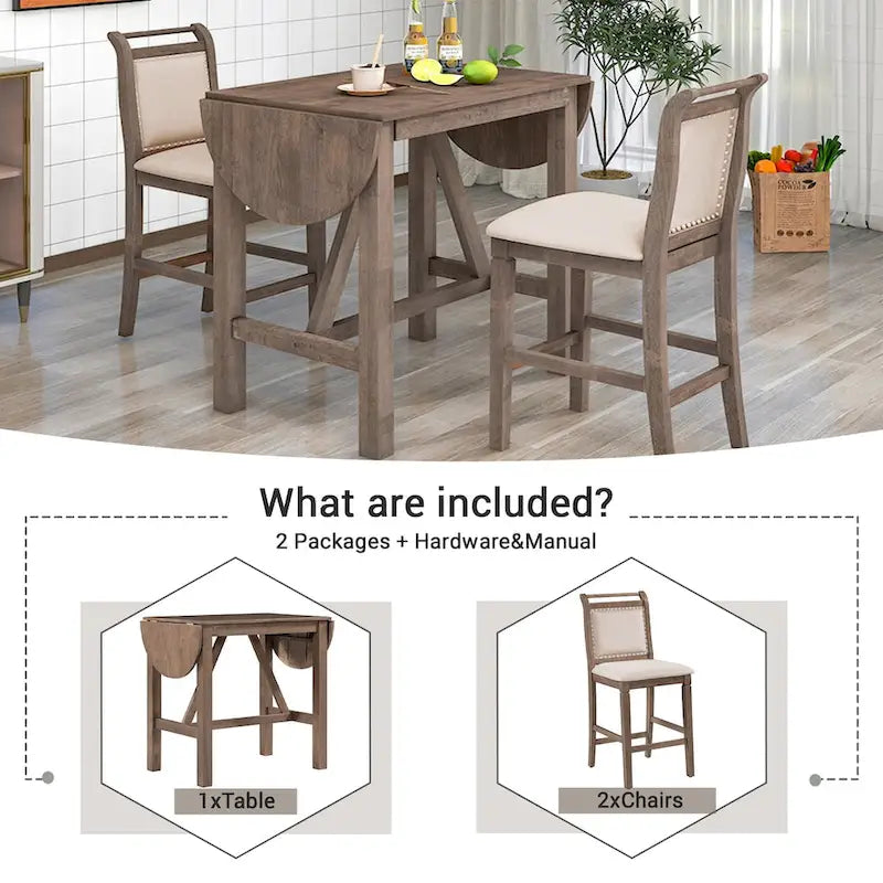 Table à manger en bois hauteur comptoir avec abattant