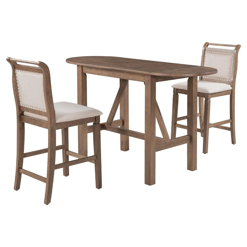 Table à manger en bois hauteur comptoir avec abattant