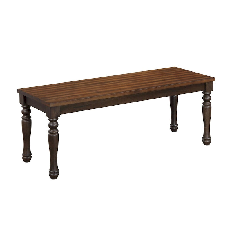 May 48 Inch Two Tone Dining Bench, Turned Legs, Rich Brown Wood Finish