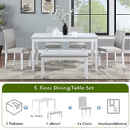 Table à manger rectangulaire en bois avec banc et 4 chaises