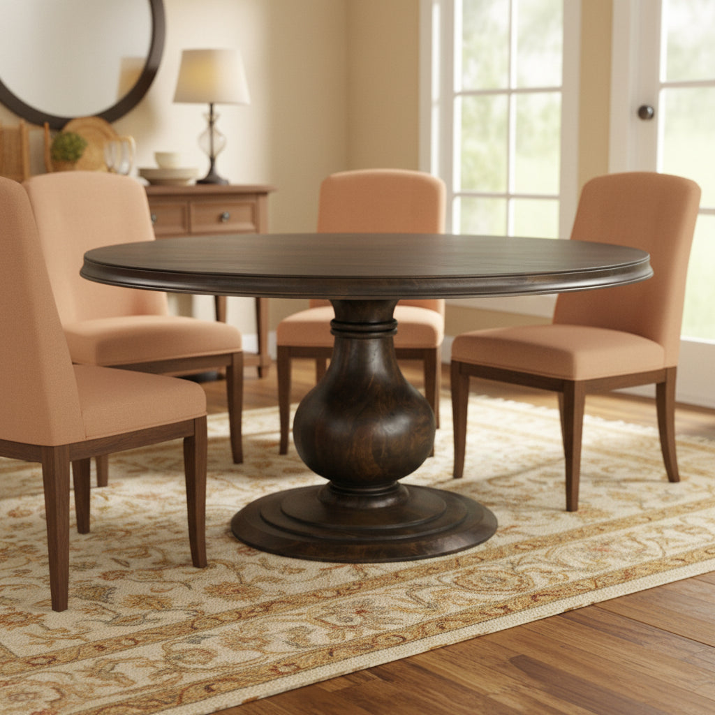 Willow 60 Round Solid Wood Pedestal Dining Table - Beige